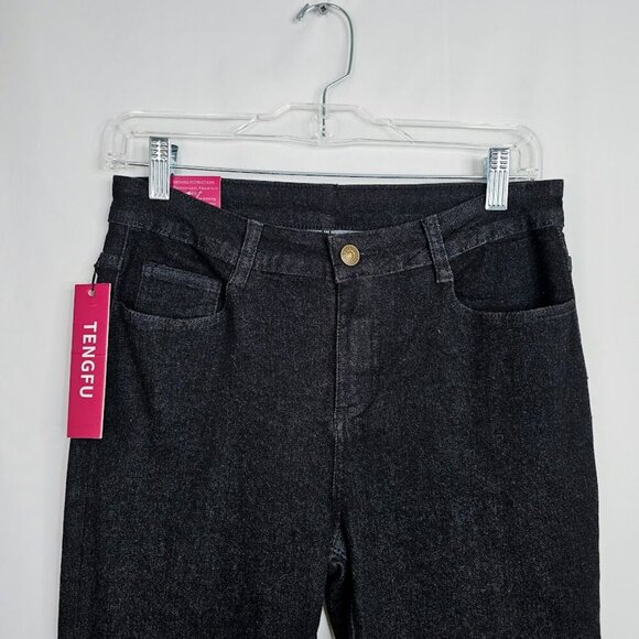 NWT Women's TENGFU Flare Leg Jeans BLACK size 4 High Rise Denim Bootcut Chic - Picture 3 of 6